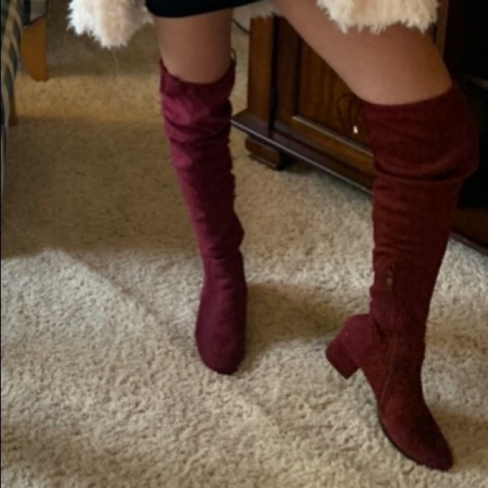 Maroon thigh high boots perfect fall color